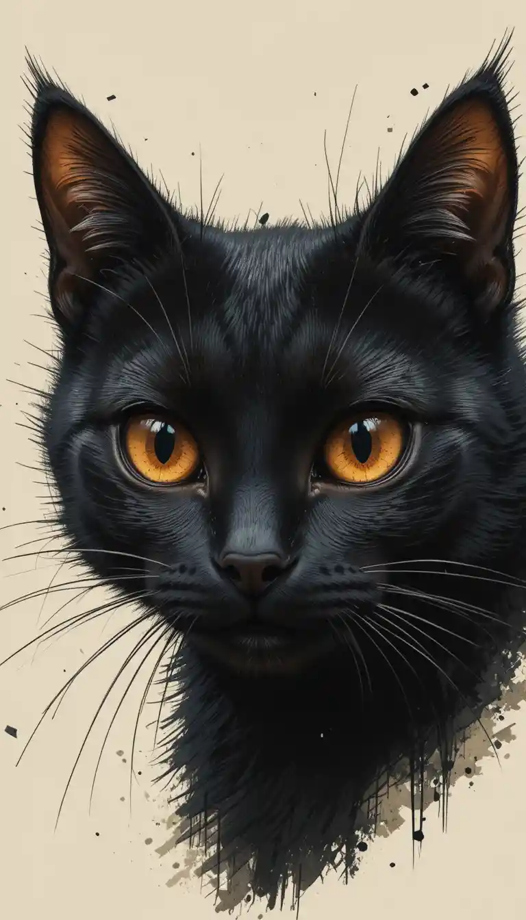 Close up digital drawing of a black cat face
