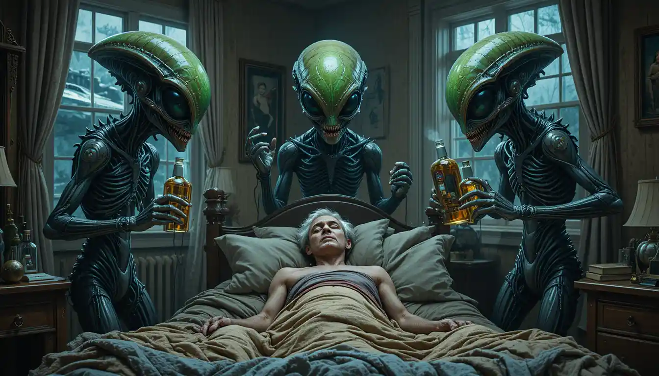 Aliens Studying A Sleeping Man In His Bedroom