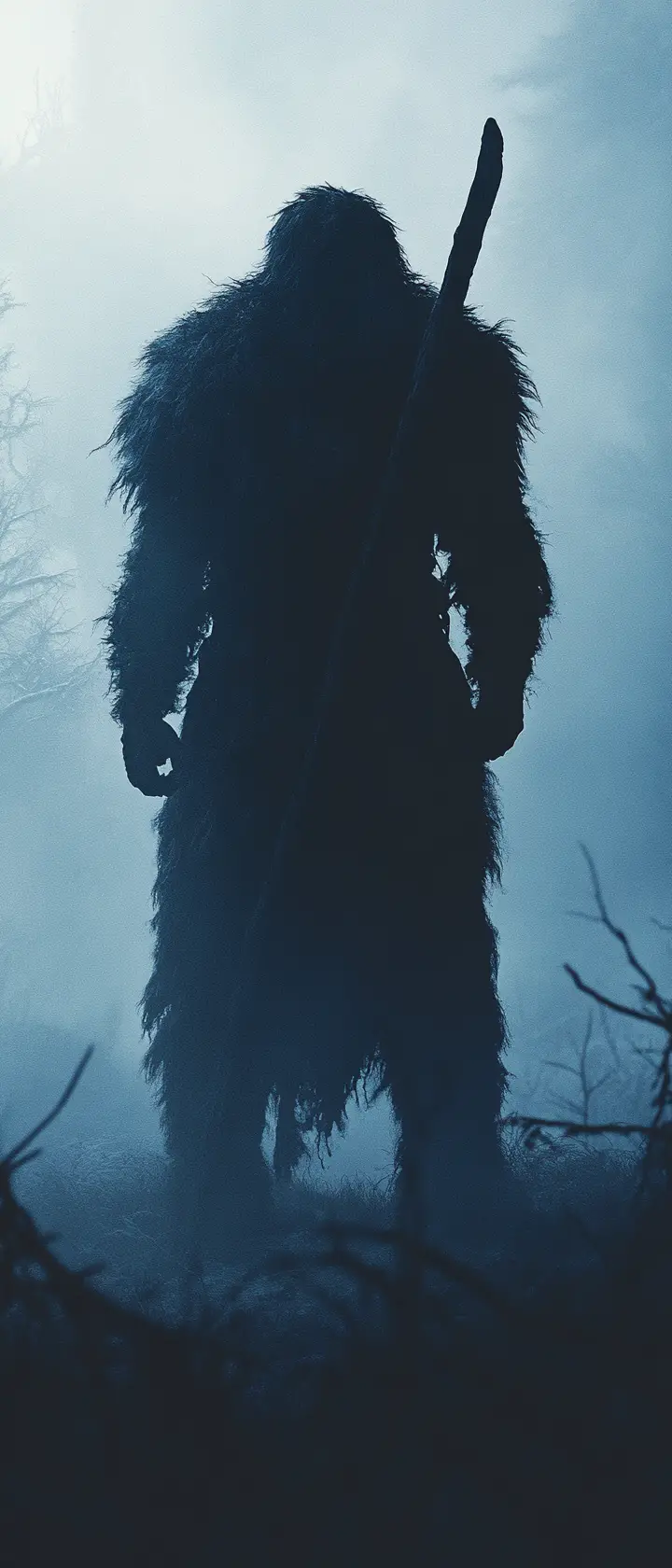 Stone age warrior with fur cloak and wooden club