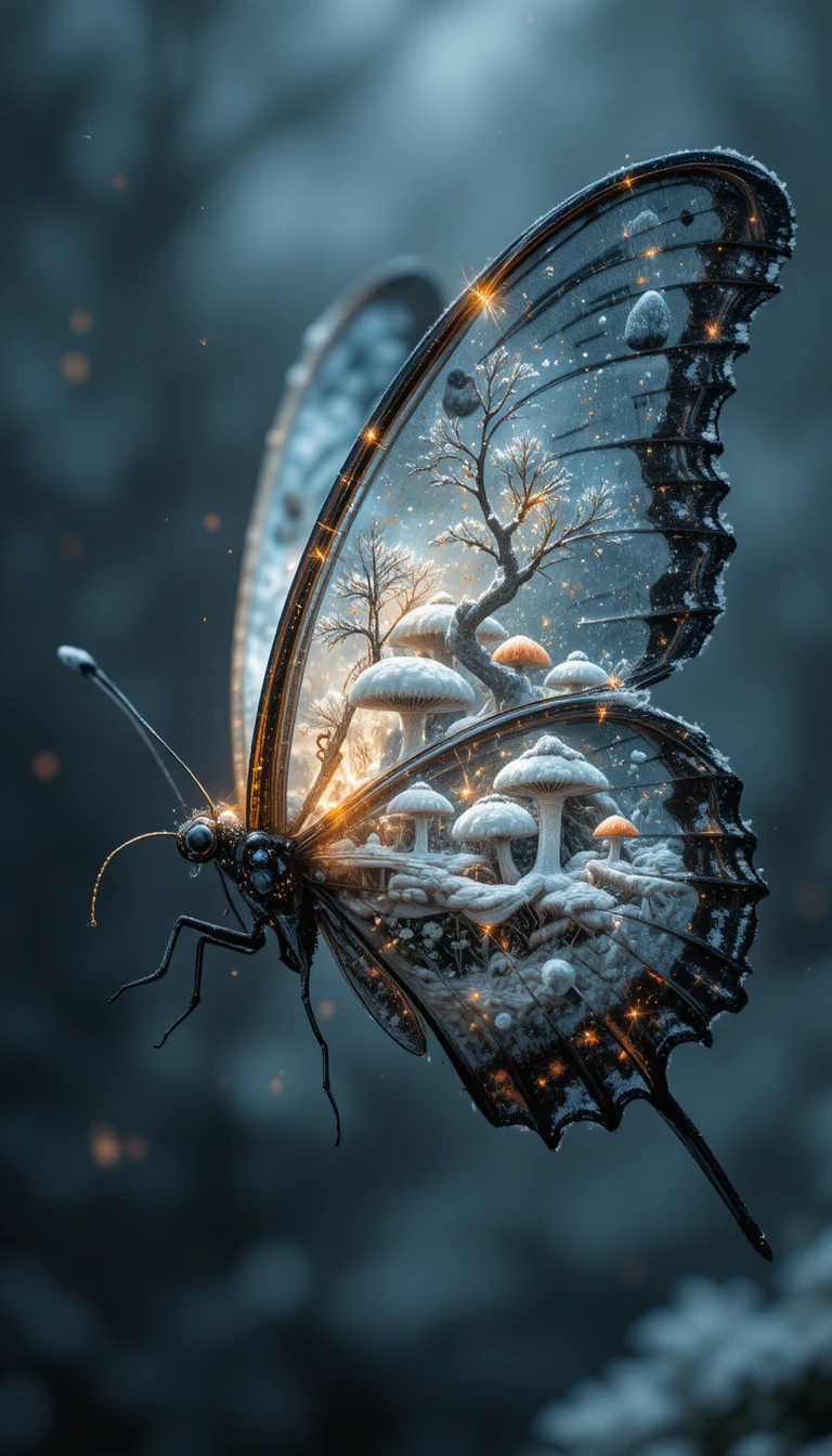 Fantasy winter world within the wings of a butterfly