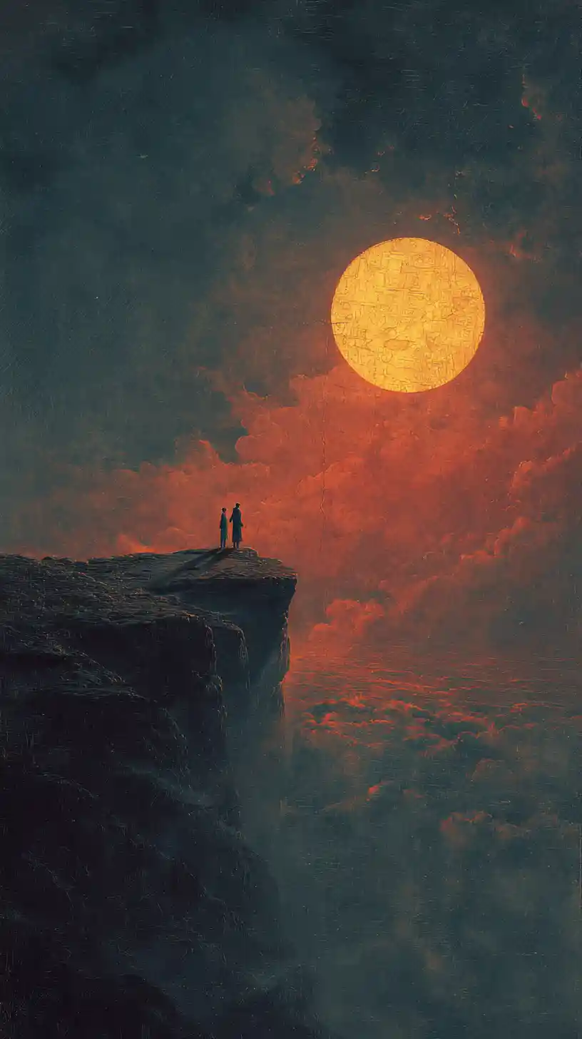 Surreal pre raphaelite inspired love scene at night