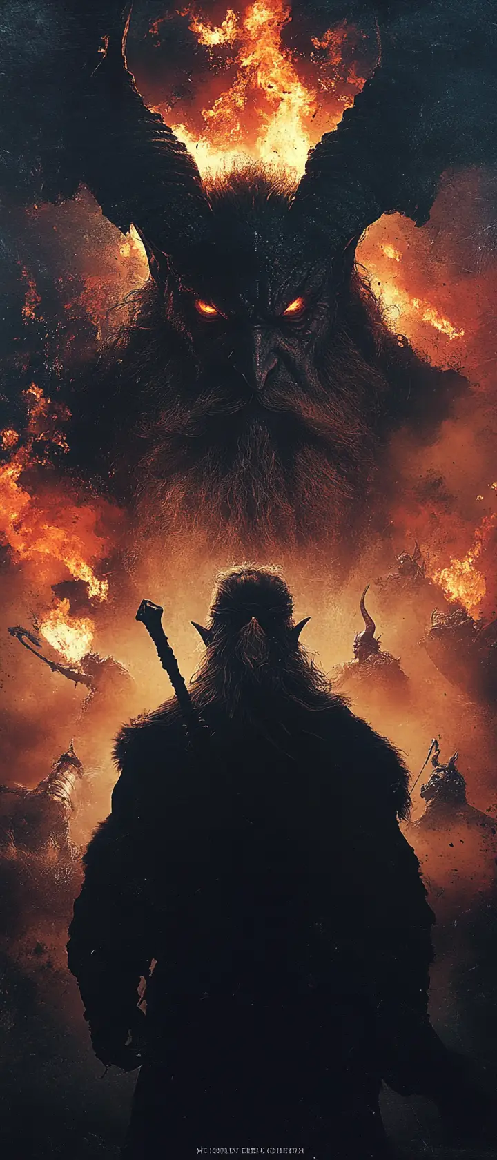 Silhouette Of Dwarf Warrior In Epic Fantasy Battle