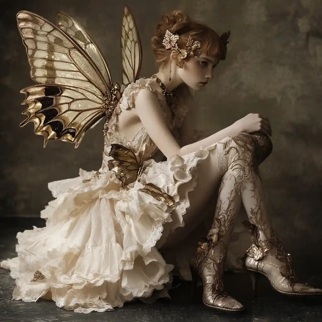 Magical ethereal shoes with golden butterfly wings