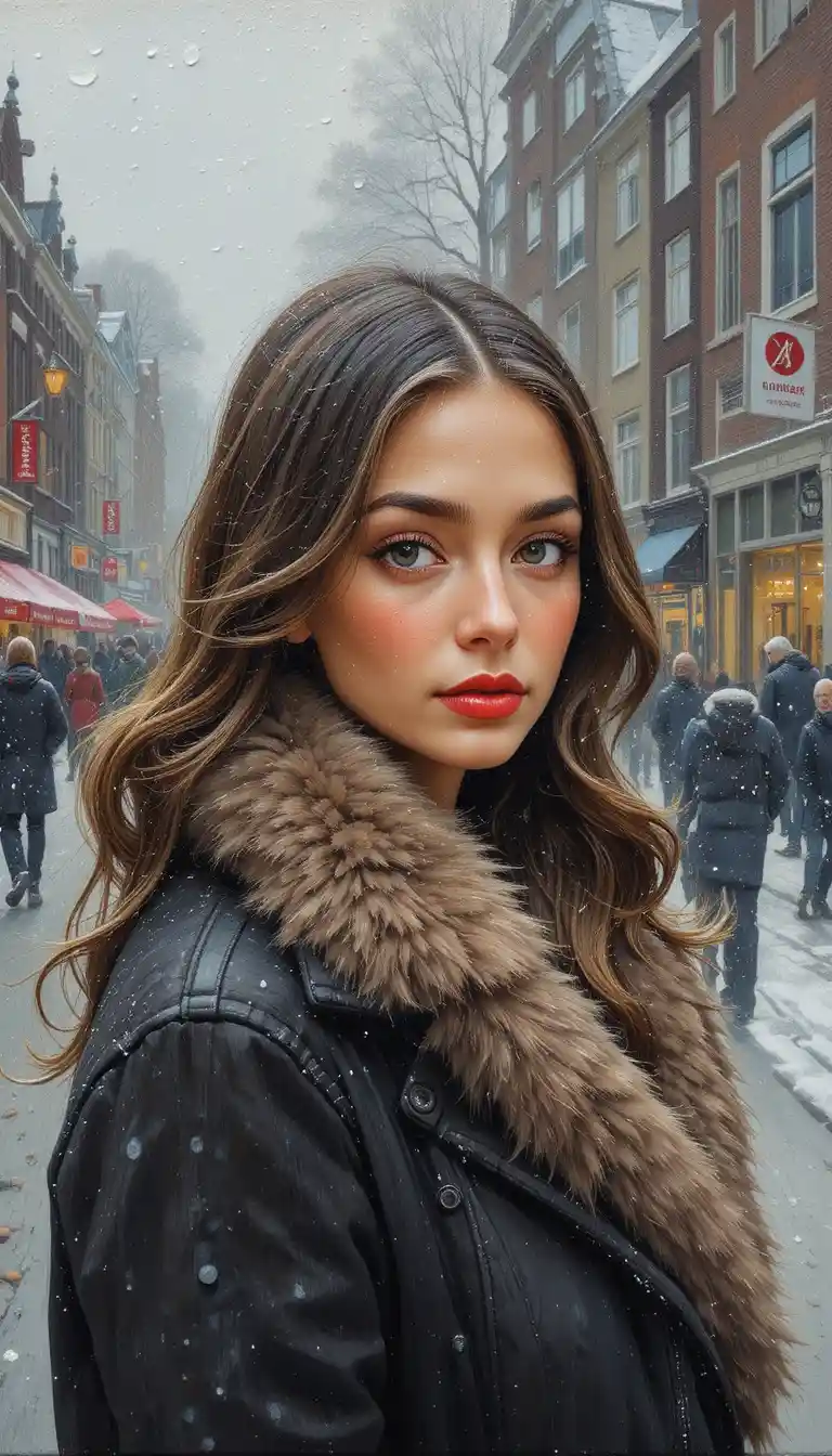 Impressionist painting of a woman in a fur coat
