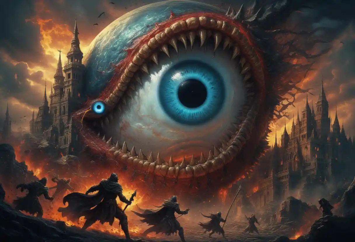 Gigantic Evil Eye Monster In Colorful Fantasy Illustration
