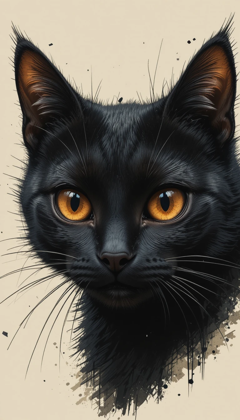 Close up digital drawing of a black cat face