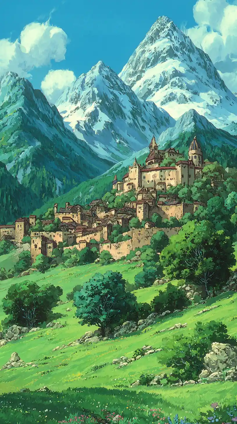 Village médiéval serein au cœur d’une chaleureuse ville fortifiée fantastique