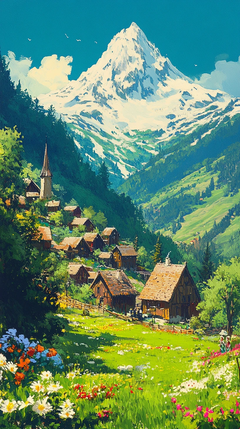 Anime village with elves dwarfs and humans in harmony