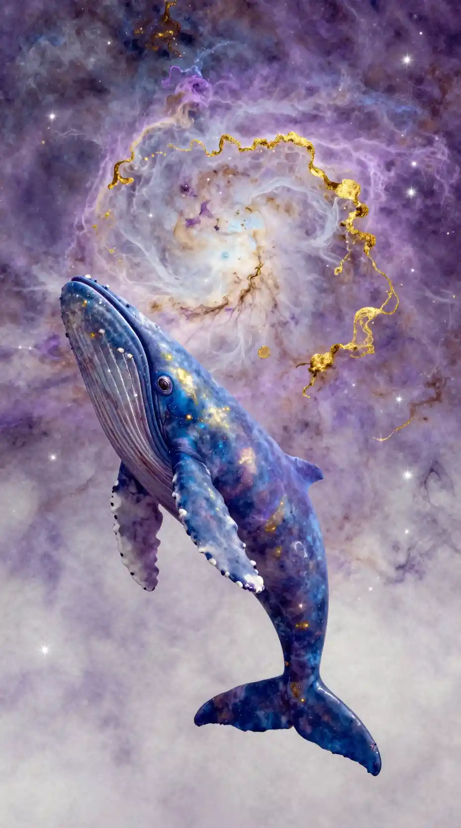 Surreal cosmic whale nebula in watercolor hues
