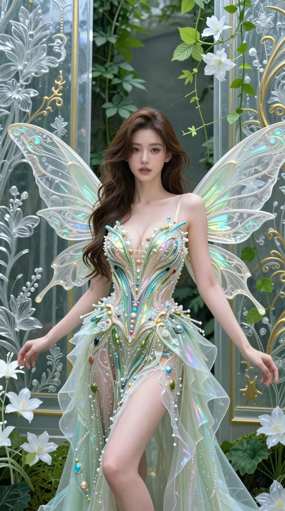 光り輝くクチュールドレスを纏ったエレガントなファンタジーの妖精少女