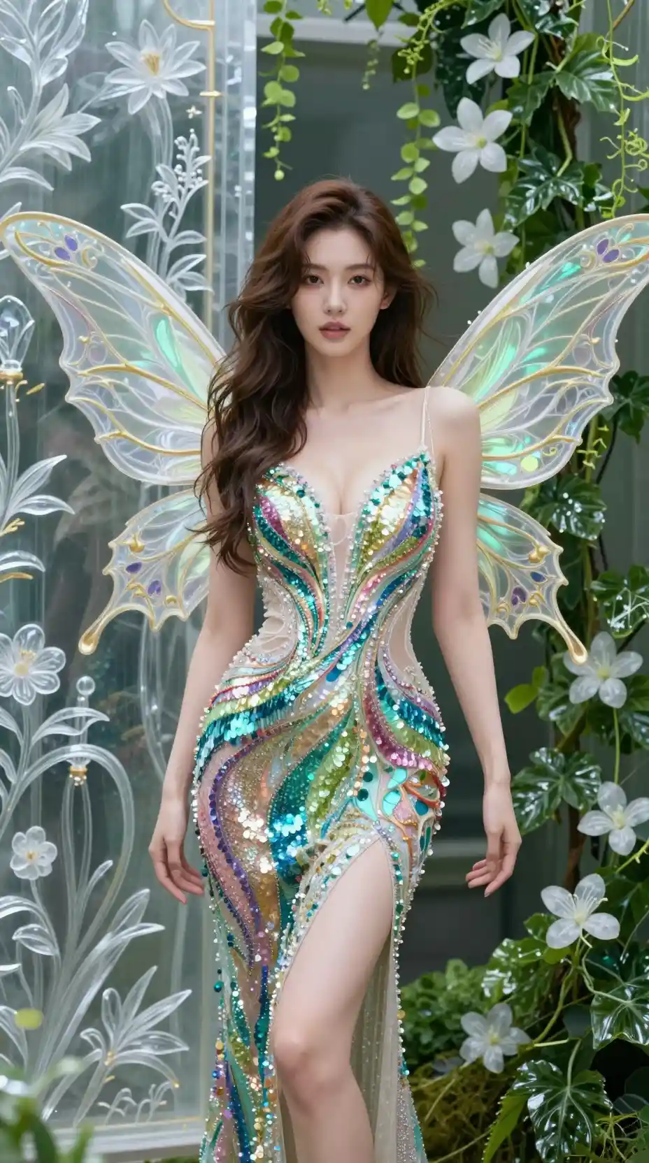 Fée envoûtante en robe de bal scintillante à sequins