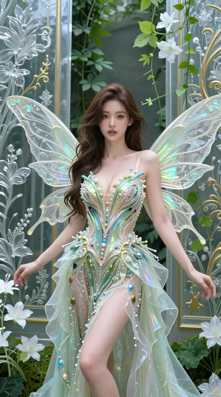光り輝くクチュールドレスを纏ったエレガントなファンタジーの妖精少女