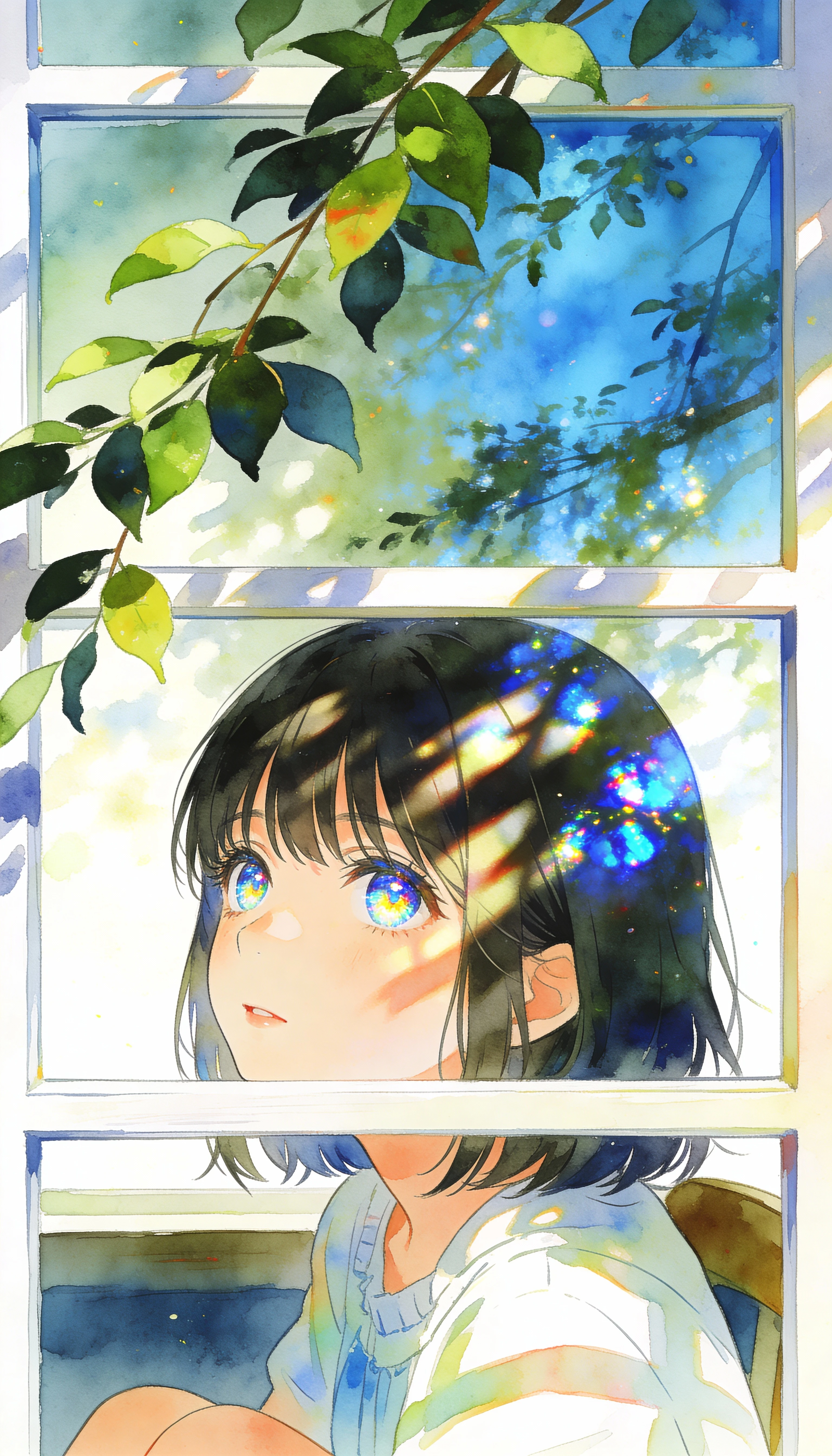 Young girl in soft light gazing through a window