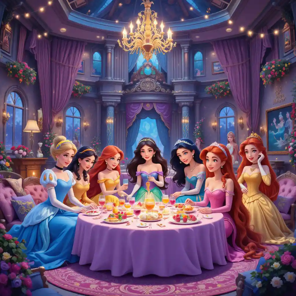 Pigiama party delle principesse Disney in una accogliente villa di lusso