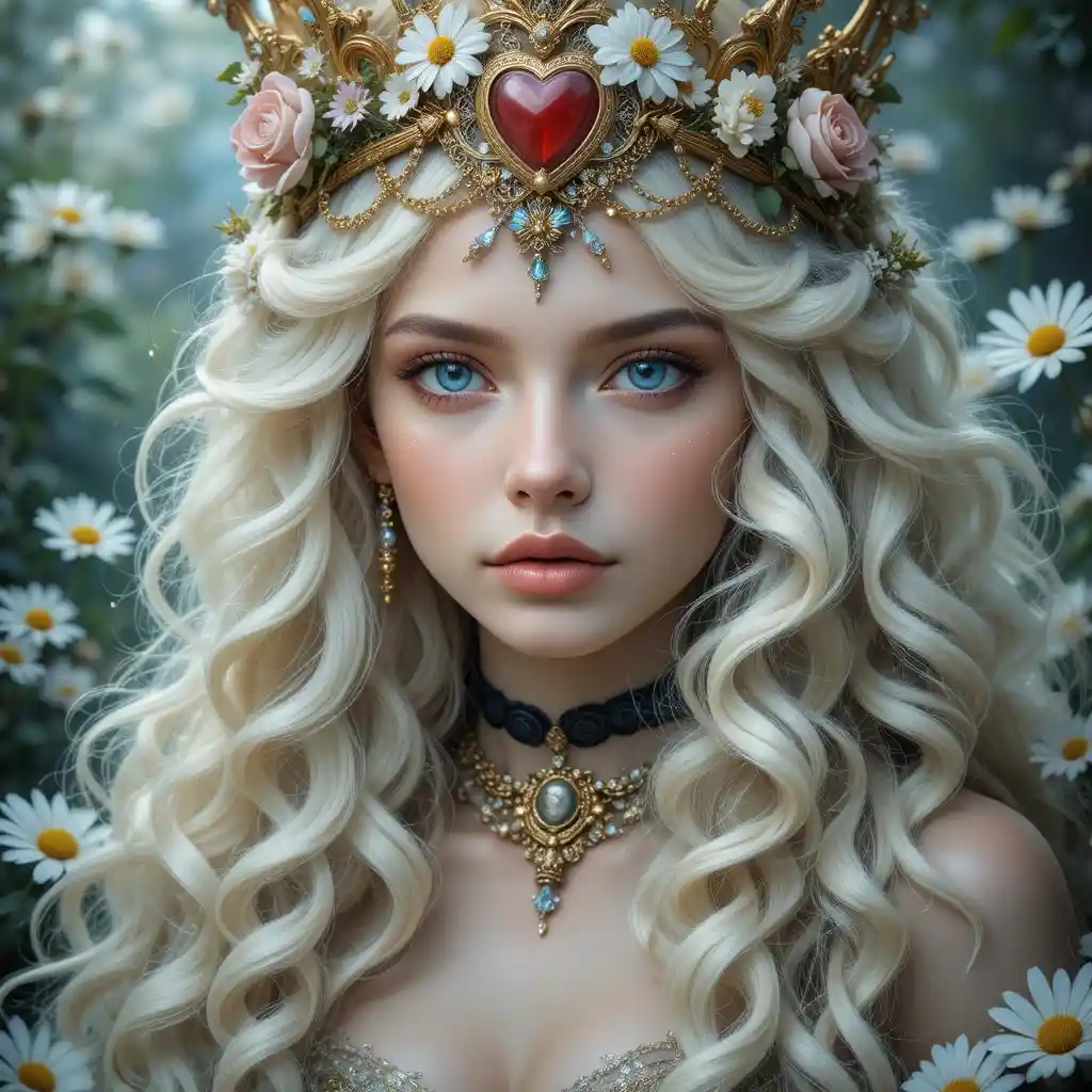 Fantasy portrait of a crowned girl with icy blue eyes