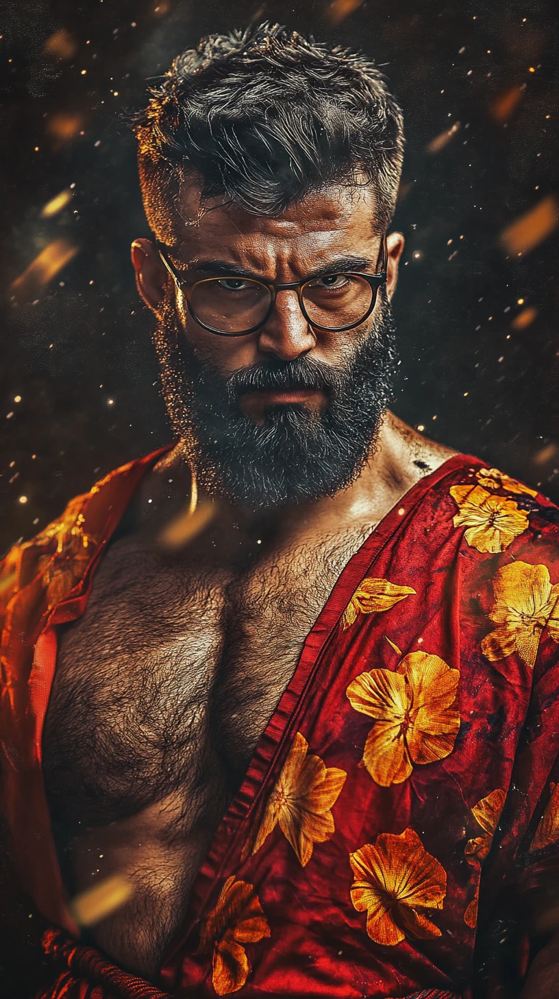 Greek warrior in red shirt ready for street fight