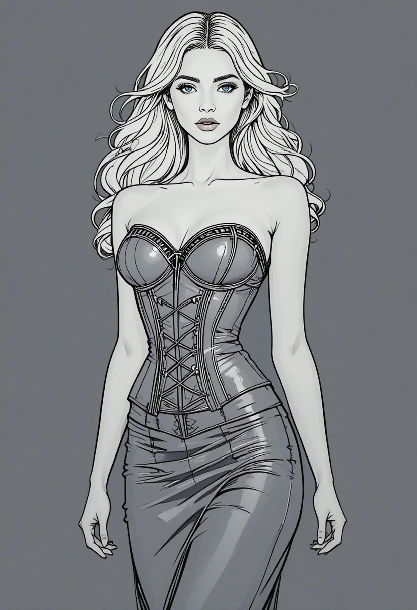 Elegante donna con corsetto di pelle – disegno lineare Art Nouveau