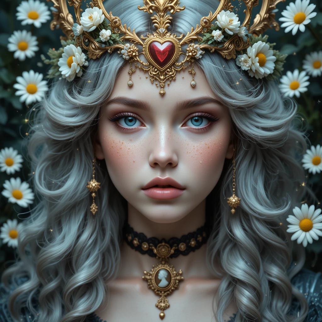 Fantasy portrait of a crowned girl with icy blue eyes