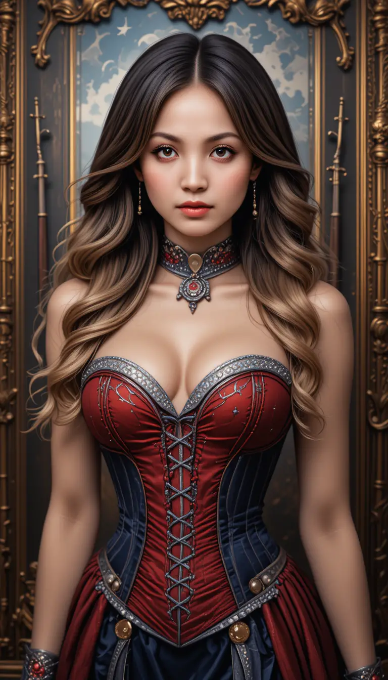 Seductive blonde femme fatale in ornate baroque interior