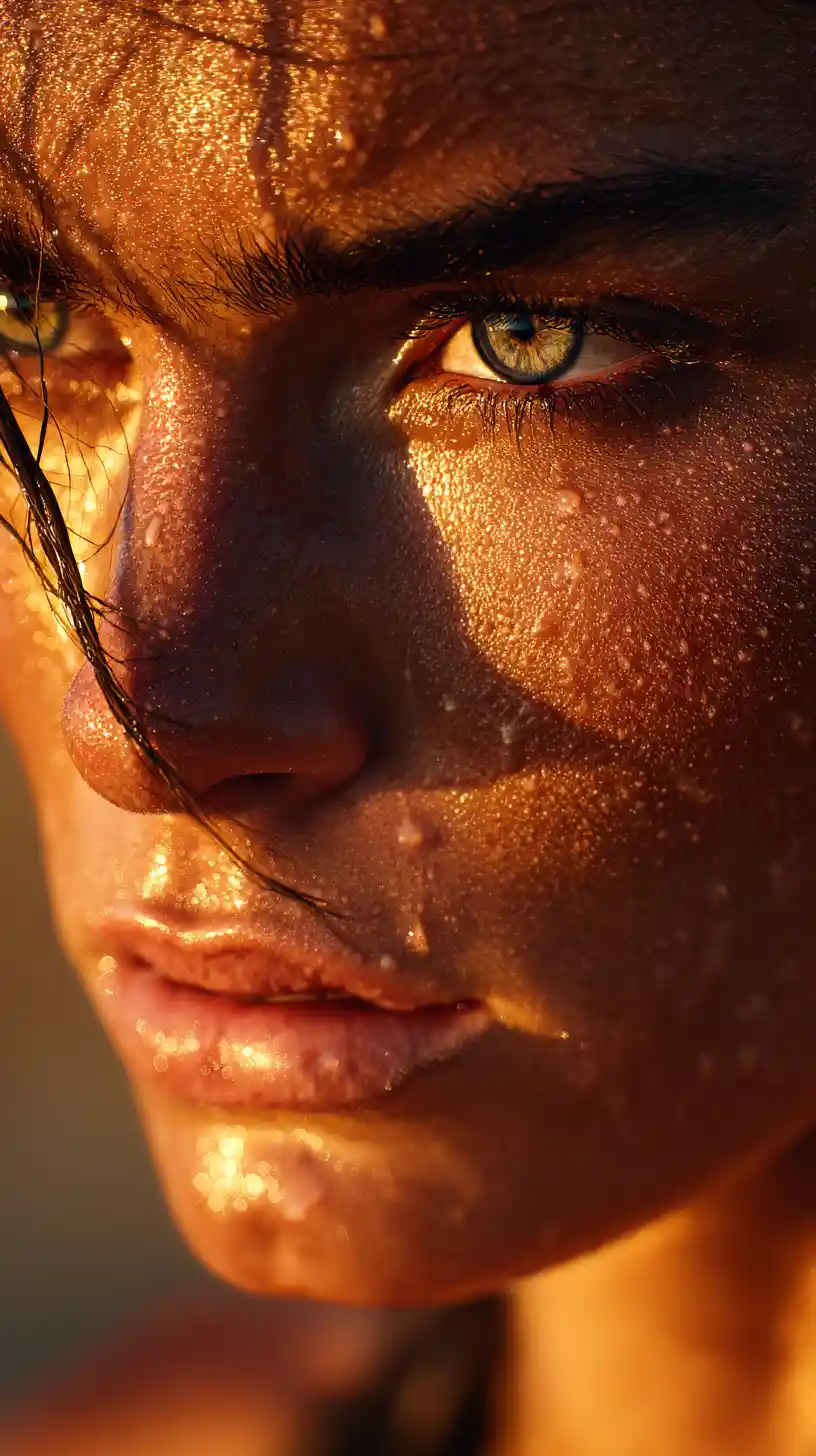 Close up portrait of a muscular woman in sunset light