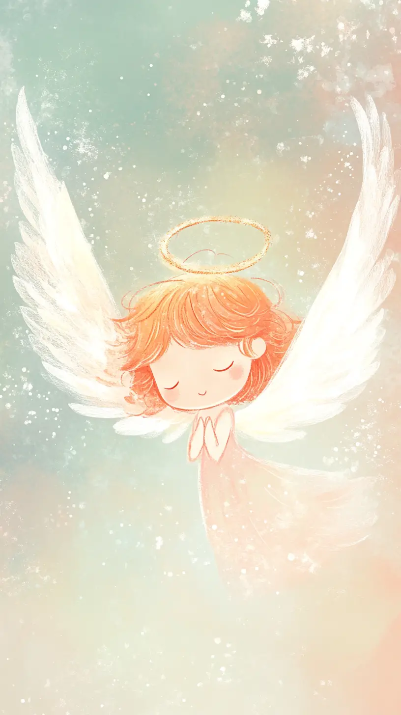 Minimalist angel illustration in soft ethereal pastel space