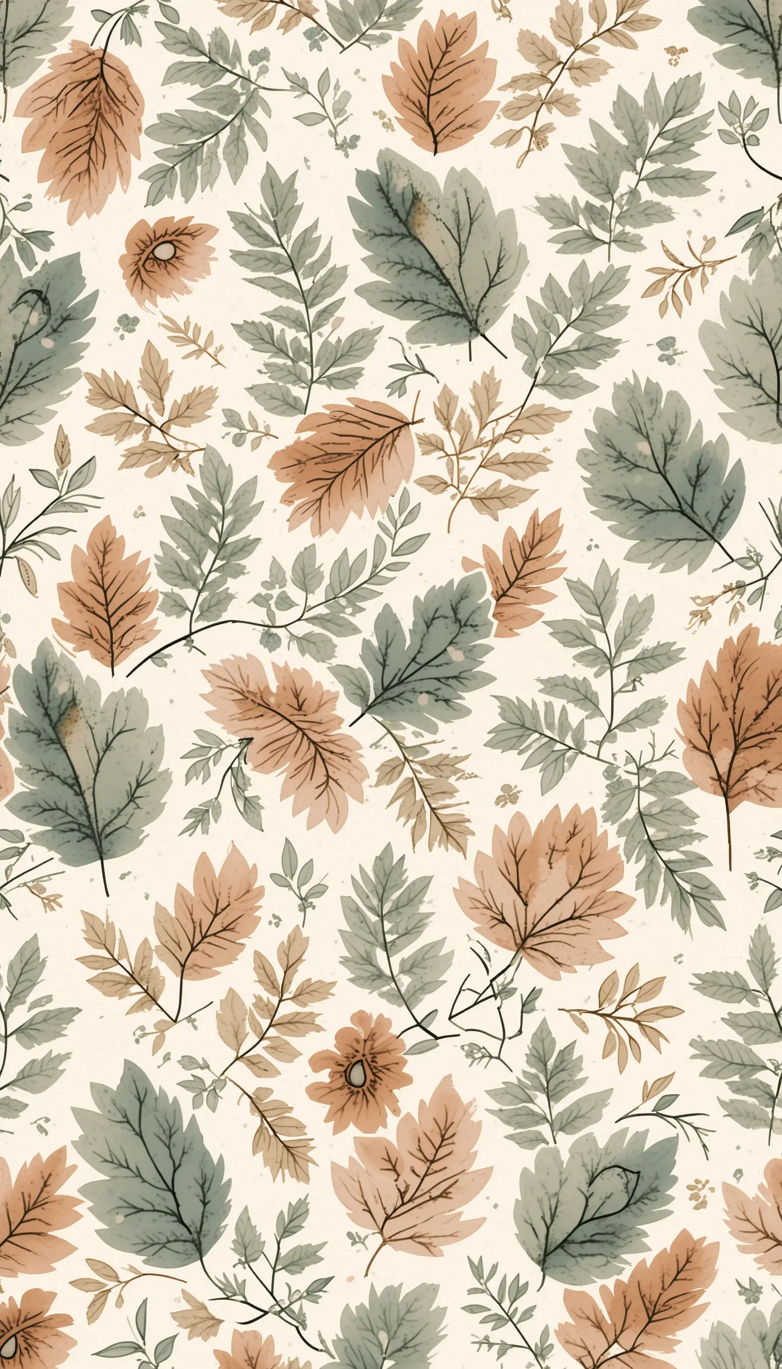 Seamless organic pattern of hand drawn leaves in earthy tones