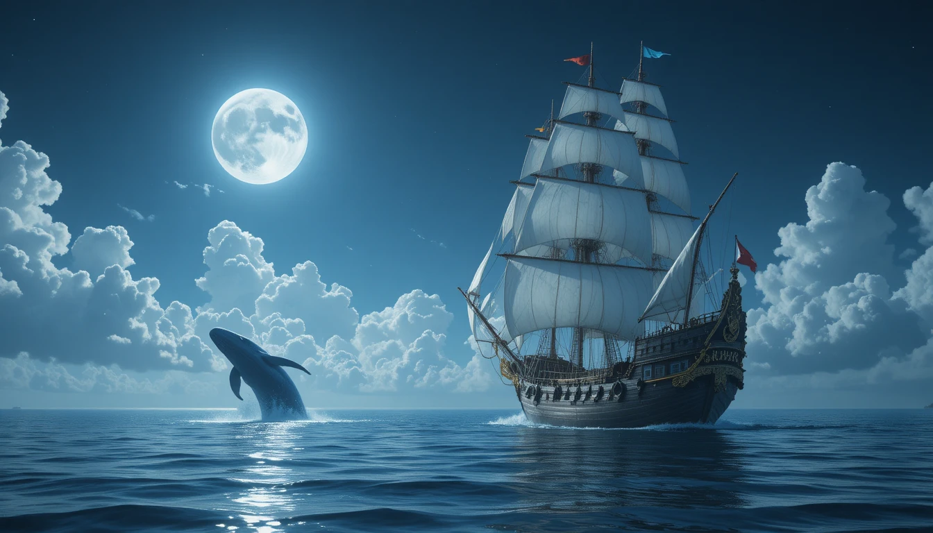 Majestic sailing ship gliding across a cloud ocean