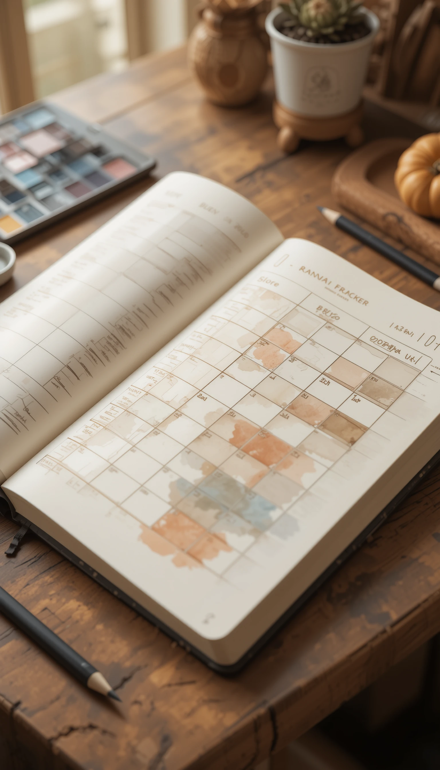 Gemütliches Journal-Layout mit Jahresübersicht in Aquarell