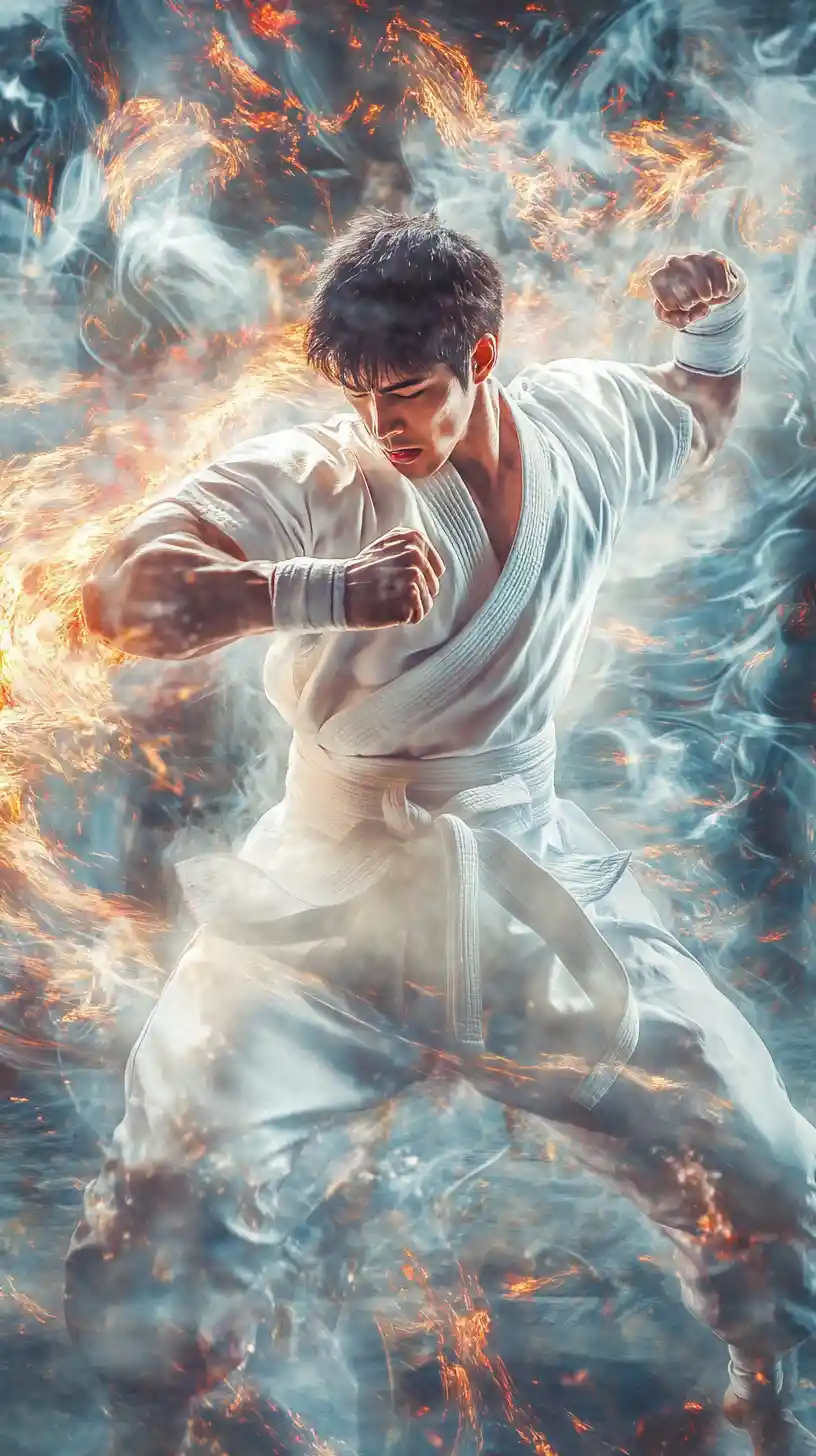 Korean taekwondo fighter in anime style battle stance