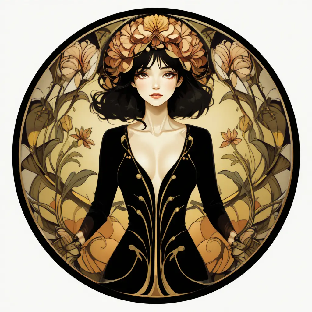 Graceful Art Nouveau illustration with flowing organic lines