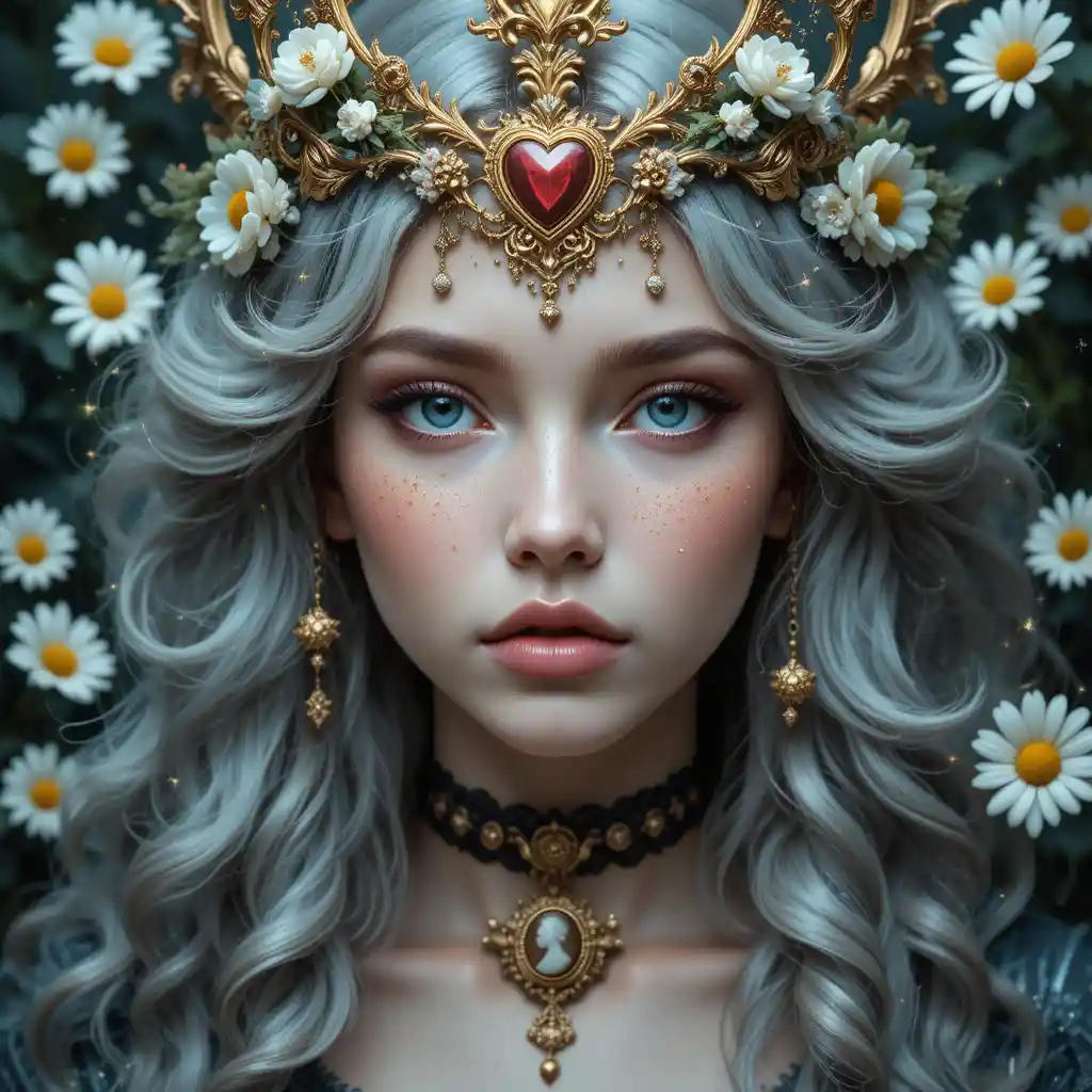 Fantasy portrait of a crowned girl with icy blue eyes