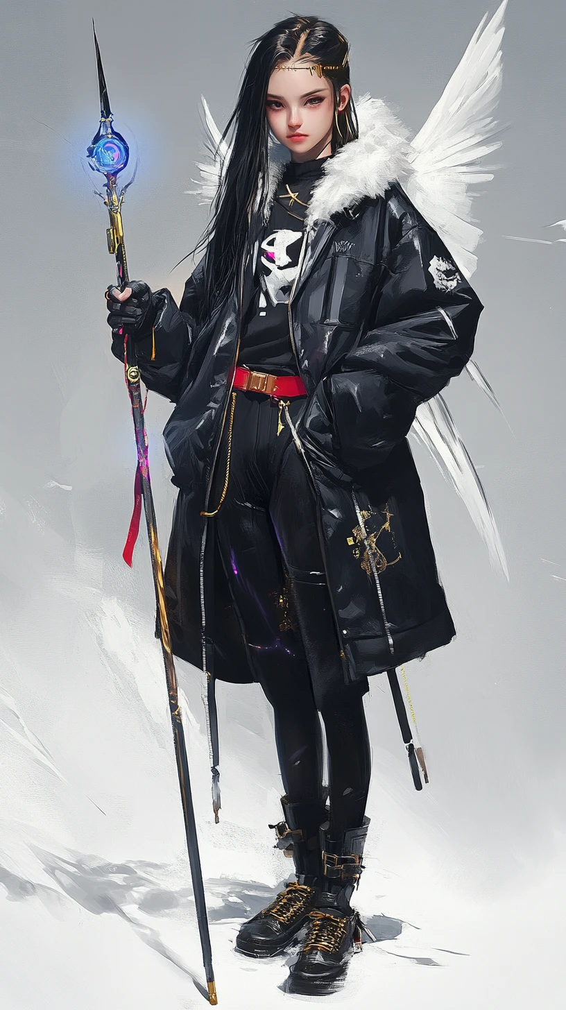 Fantasy girl with ornate spear in a desert stronghold