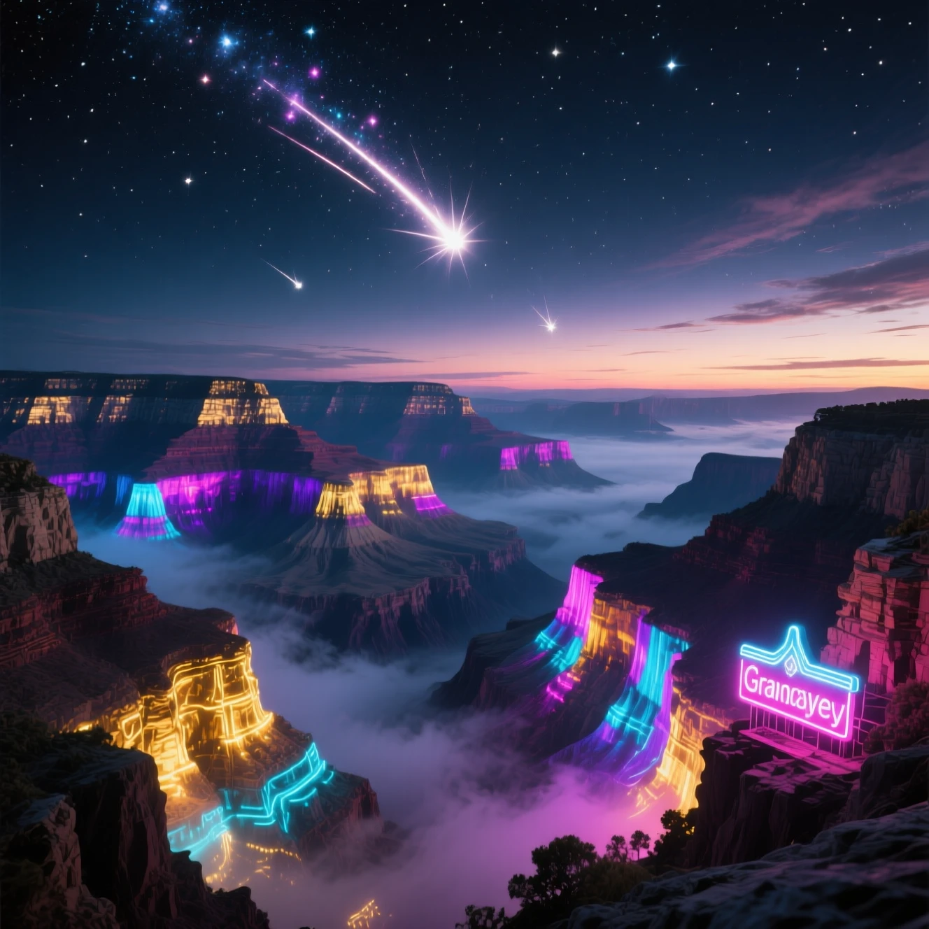 Canyon du Grand Canyon illuminé de néons au crépuscule