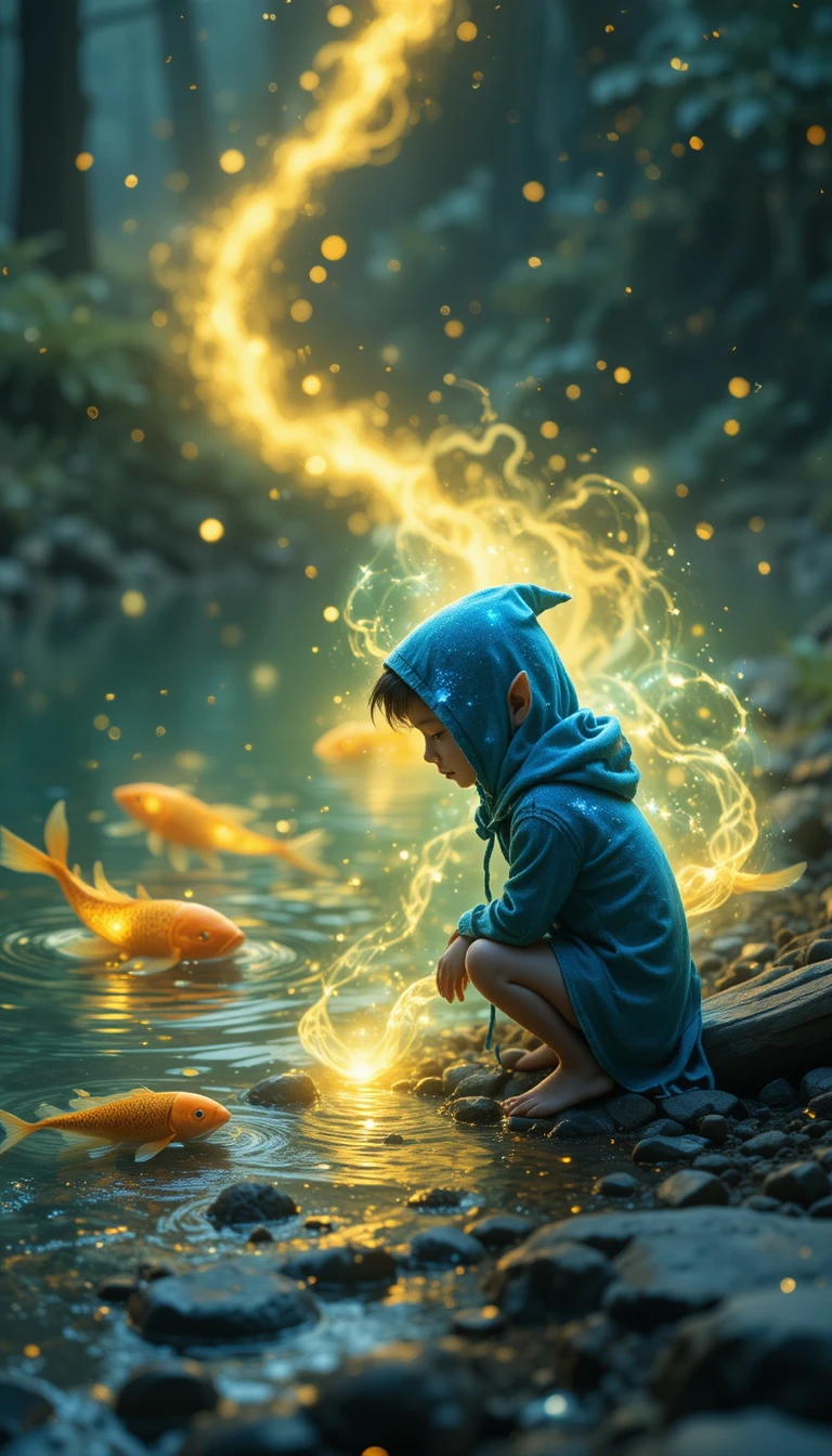 魔法森林中水晶湖畔的小精靈