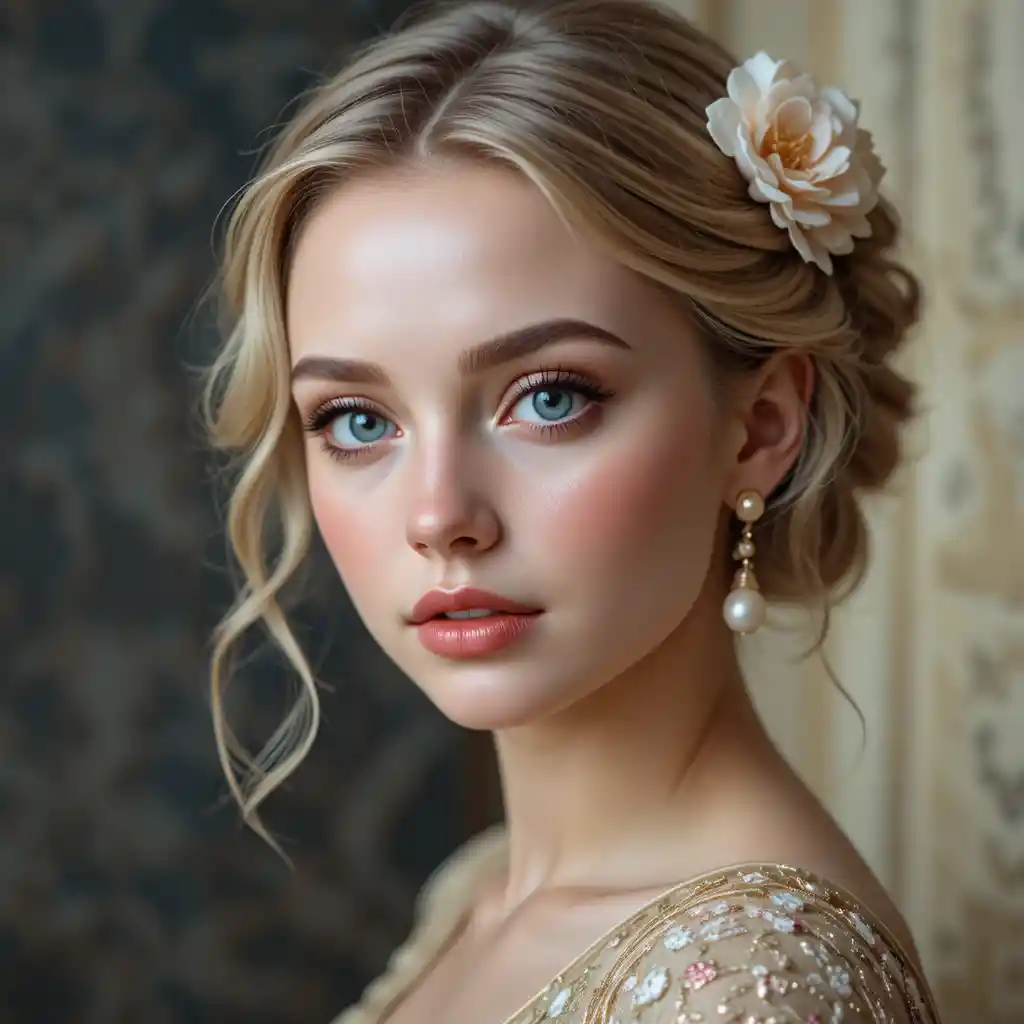 Young blonde woman portrait with soft romantic lighting