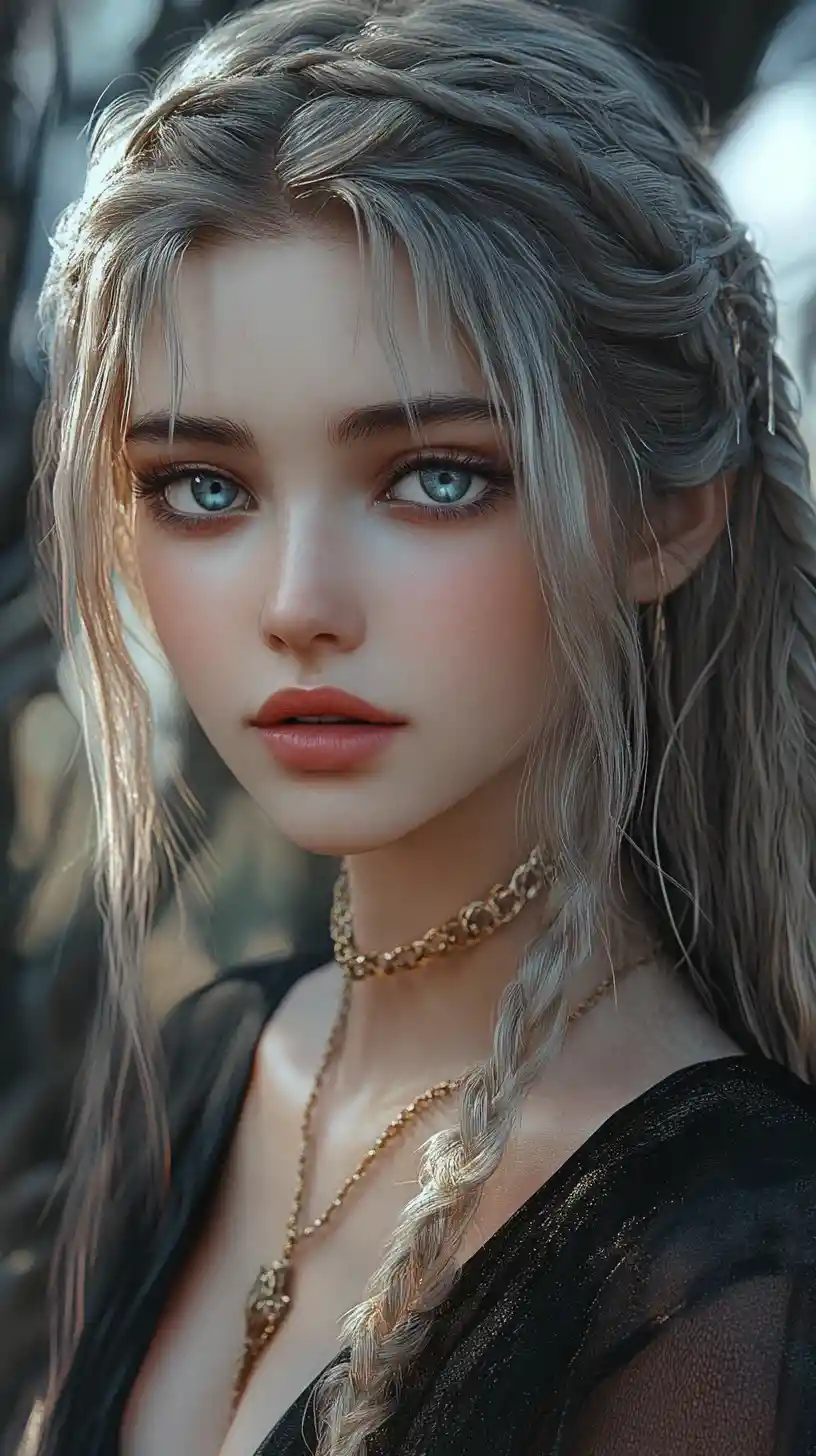 Dark elf princess close up in dreamy fantasy portrait
