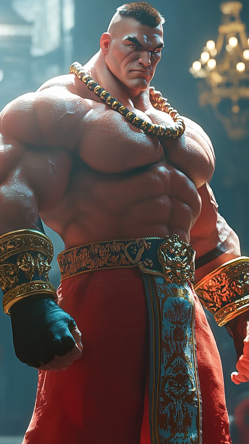 Anime wrestler warrior in powerful street fighting stance