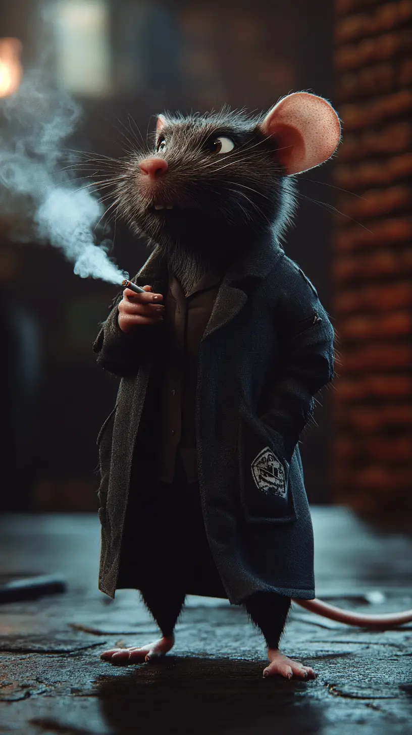 Anthropomorphic rat smoking in noir digital painting