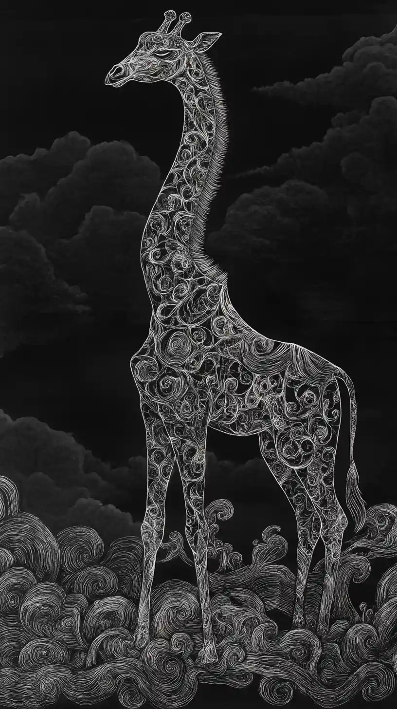 Giraffa monocromatica ricamata che vortica con energia yin e yang