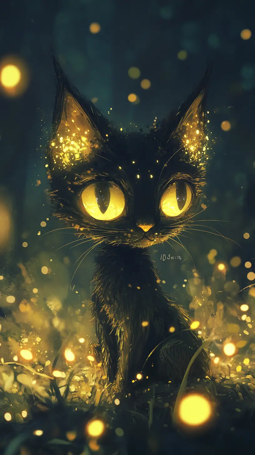 Cute fantasy creature illustration with big shining eyes