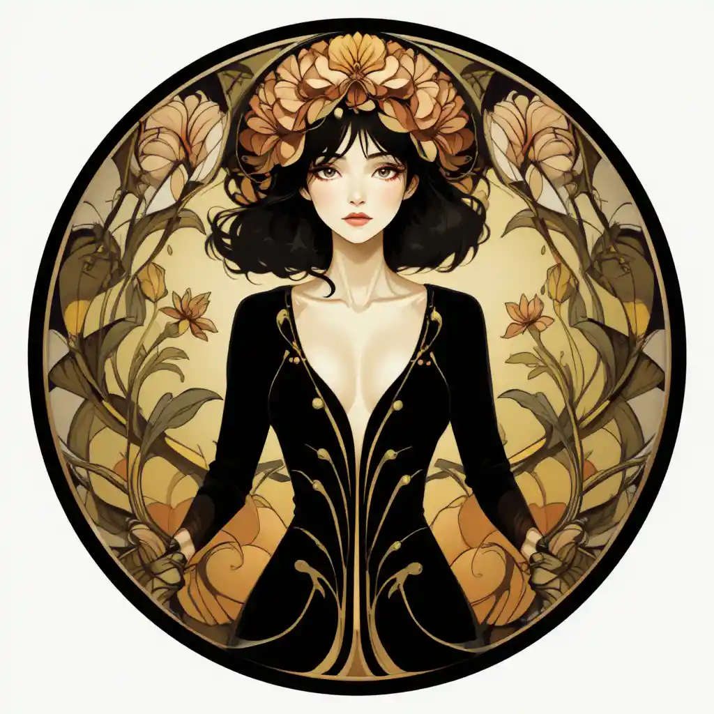 Graceful Art Nouveau illustration with flowing organic lines