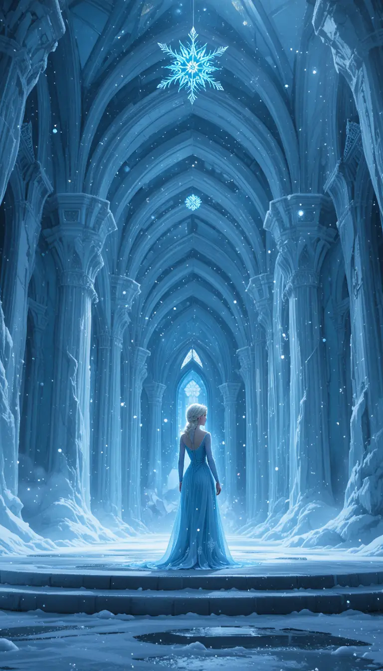 Hero at the gates of a majestic frozen ice palace
