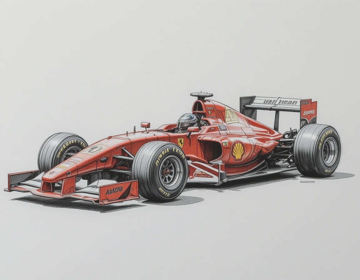 Roter Ferrari-Rennwagen auf sonnenbeschienener Asphaltstrecke