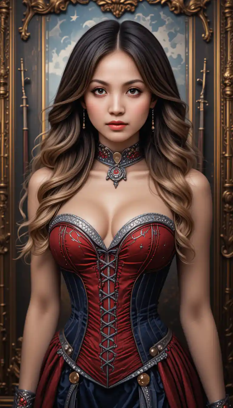 Seductive blonde femme fatale in ornate baroque interior