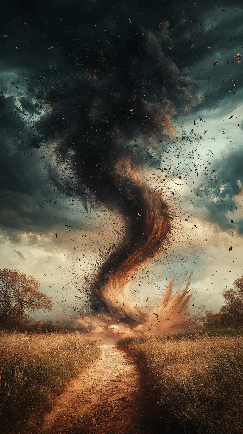 Illusione surreale di un tornado che forma una strana scena multi-immagine