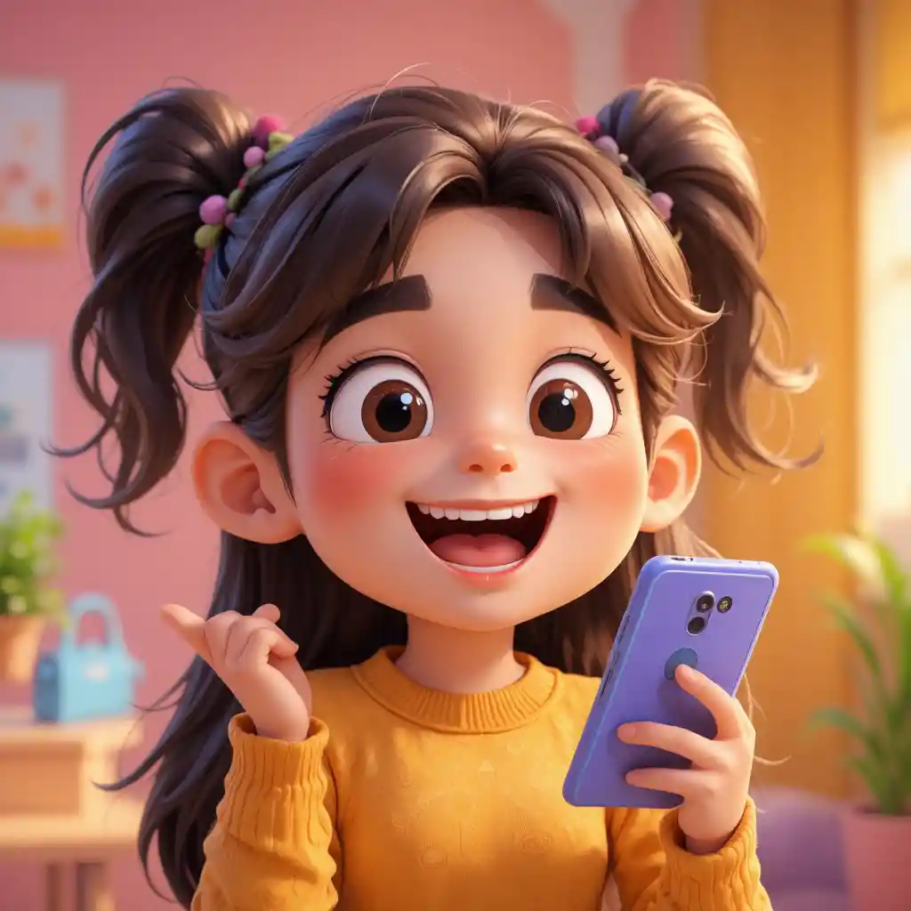 Cute cartoon vlogger character talking into their phone camera