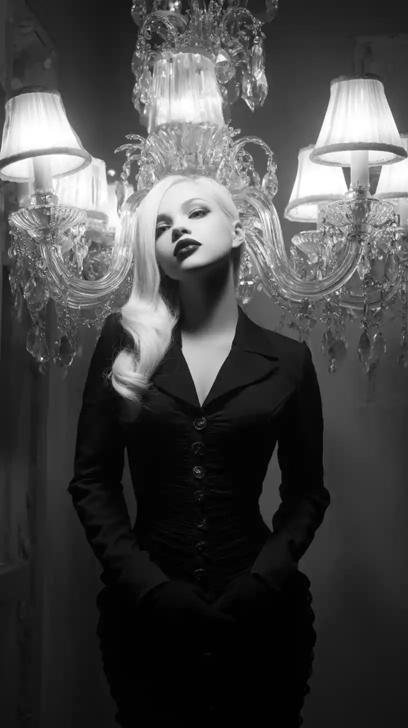 Elegante Femme fatale in zeitgenössischer Fashion-Editorial-Szene
