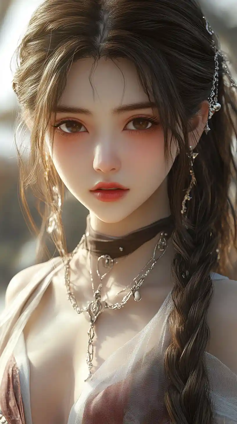 Anime woman portrait with braid in mystical fantasy light