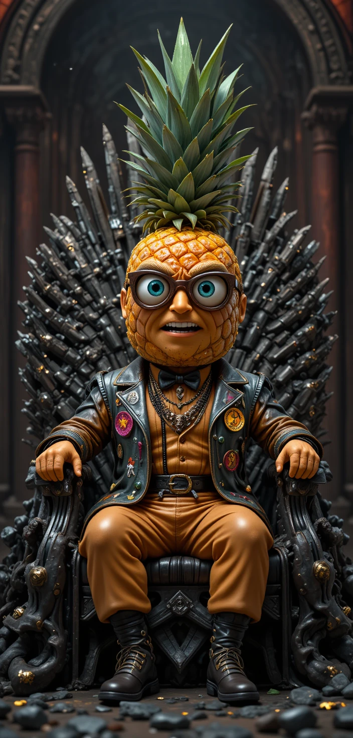 Cartoon pineapple rapper sitting on a throne in studio