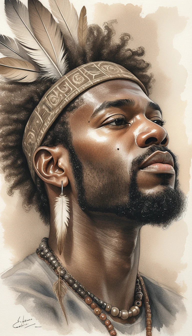 Serene close up portrait of a Black man in profile